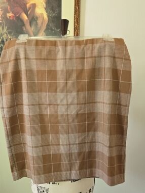 Ann Taylor Tan and Cream Plaid Midi Skirt